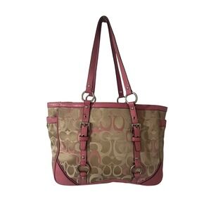 Coach Gallery Tote Bag Signature C Pink Tan Monogram F15669